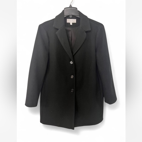 Calvin Klein Classic Black Pea Coat With Buttons - Picture 4 of 9